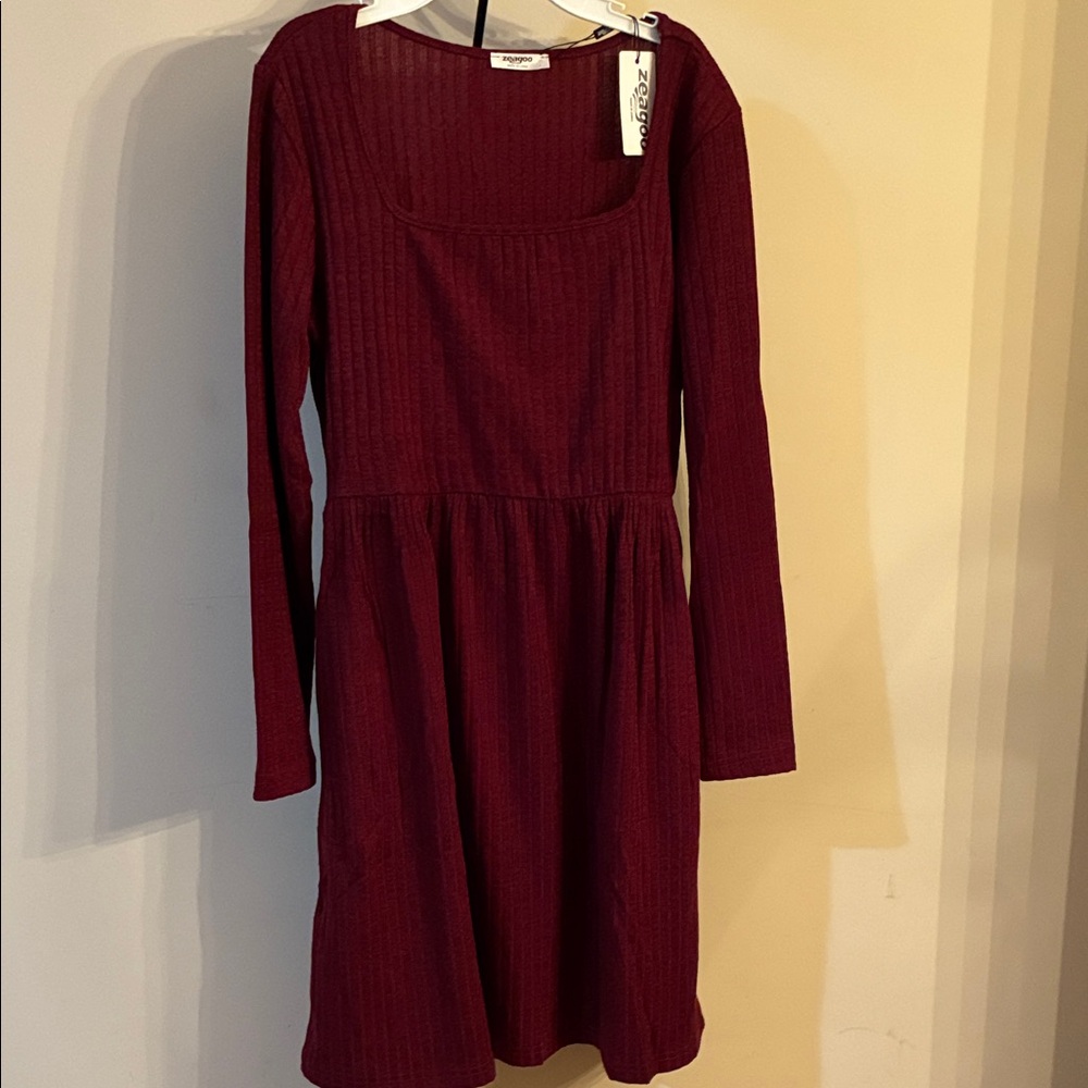 Zeagoo Burgundy Knit Top Dress